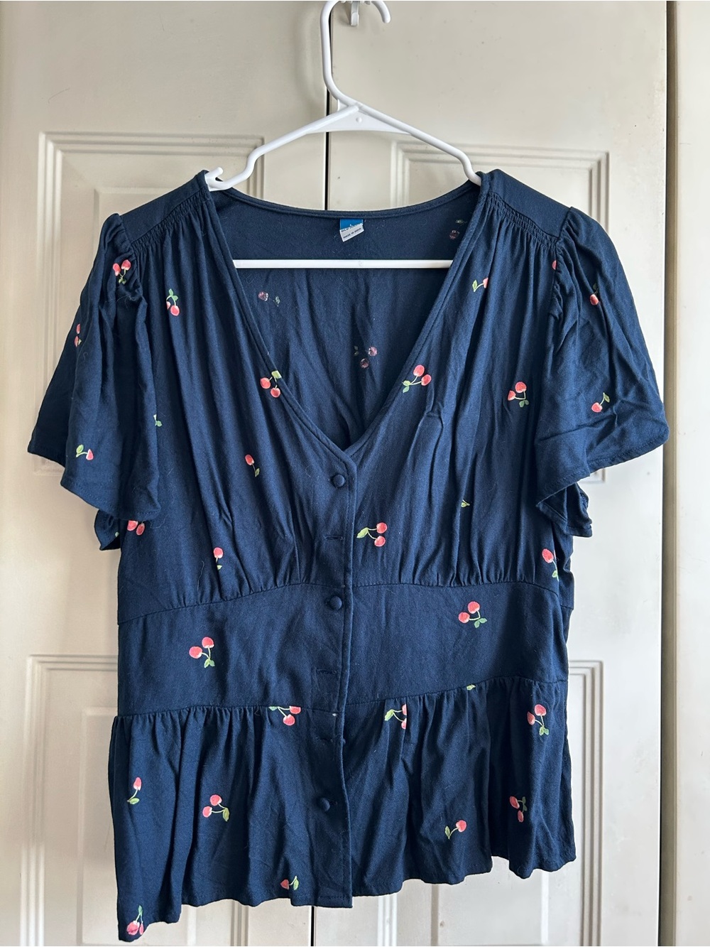 Old Navy Navy Blue Cherry Print Button-Front Blouse